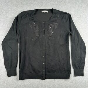 Melrose‎ Chic Cardigan Womens XL Black Floral Embroidered Sequin Button Front